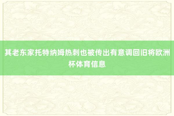 其老东家托特纳姆热刺也被传出有意调回旧将欧洲杯体育信息
