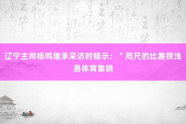 辽宁主帅杨鸣继承采访时暗示：＂咫尺的比赛很浅易体育集锦