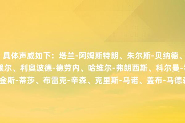 具体声威如下：塔兰-阿姆斯特朗、朱尔斯-贝纳德、马克斯-博尔登、LJ-克赖尔、利奥波德-德劳内、哈维尔-弗朗西斯、科尔曼-霍金斯、亚历克斯-希金斯-蒂莎、布雷克-辛森、克里斯-马诺、盖布-马德森、贝兹-姆本、钱斯-麦克米兰、以赛亚-莫布里、威尔-理查德、杰克逊-罗、唐塔-斯科特、杰登-沙克尔福德、亚历克斯-图希    欧洲杯体育信息