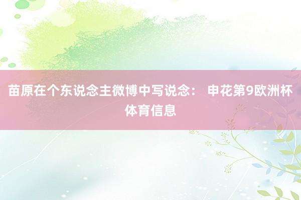 苗原在个东说念主微博中写说念： 申花第9欧洲杯体育信息