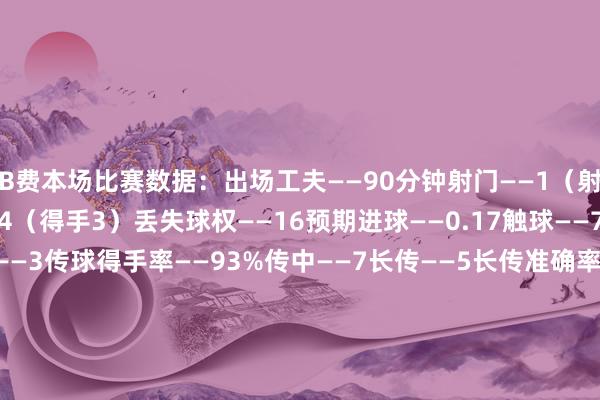 B费本场比赛数据：出场工夫——90分钟射门——1（射正0）尝试过东谈主——4（得手3）丢失球权——16预期进球——0.17触球——70传球——43要道传球——3传球得手率——93%传中——7长传——5长传准确率——100%突围——1阻拦——2抢断得手——2大地挣扎——13（得手7）争顶——1（得手1）犯规——1被犯规——2被过——1媒体评分——8    体育录像/图片